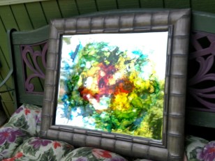 Within alcohol ink & resin on mirror