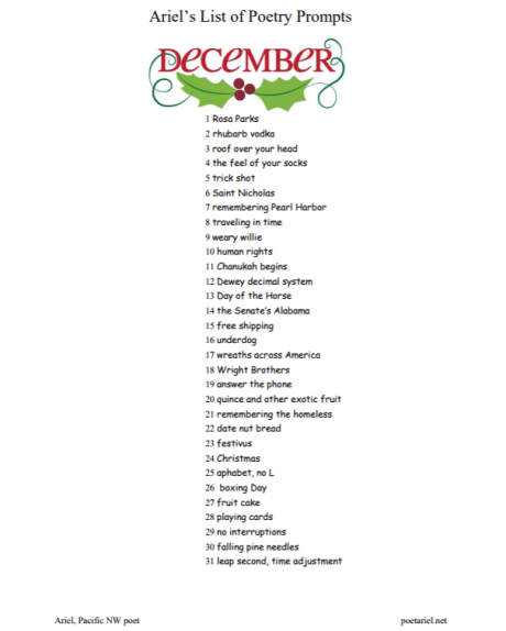 Ariel's List of Poetry Prompts: December