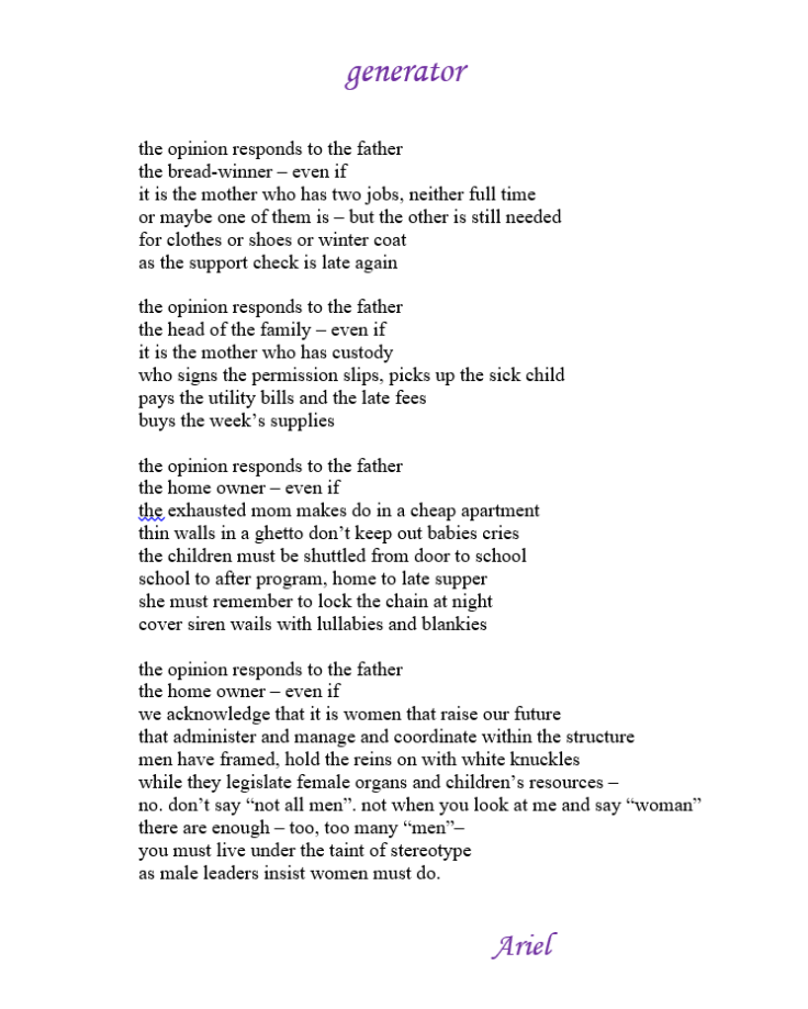 "generator" by Ariel, Pacific NW poet