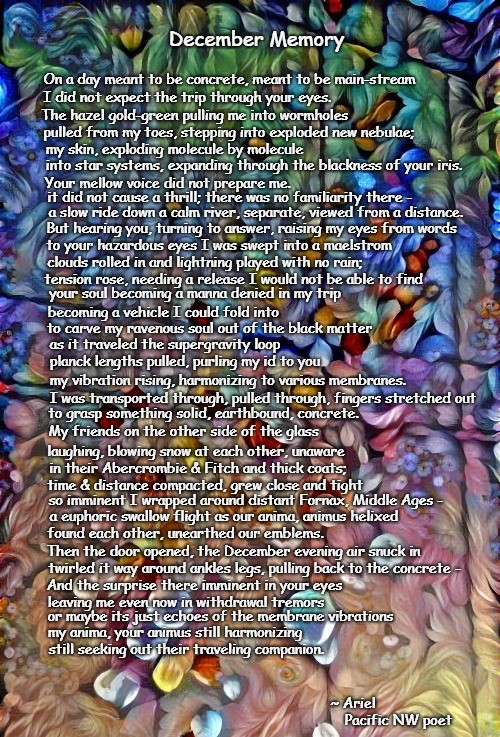 December Memory, poem by Pacific NW poet Ariel