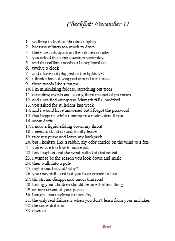 CheckList: December 11 by Ariel
