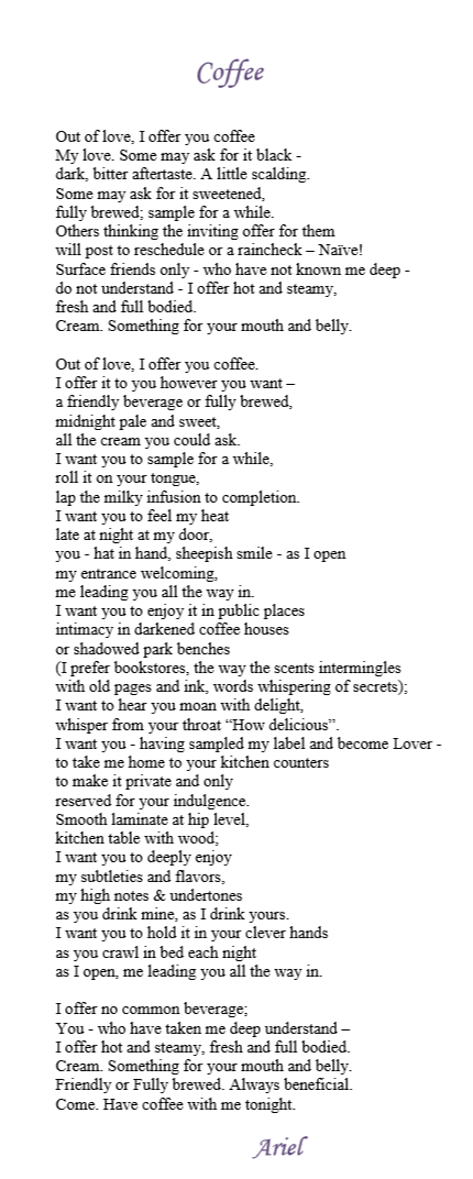 Coffee, erotic poem by Ariel