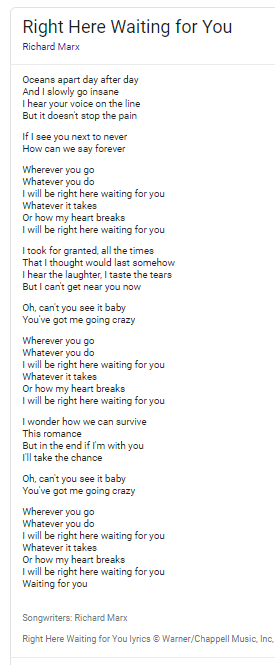 Right Here Waiting lyrics