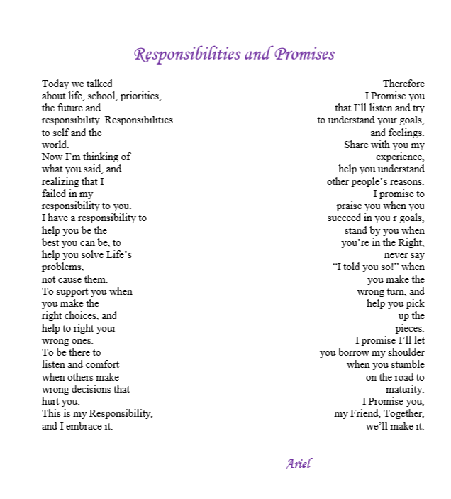 Responsibilities and Promises by Ariel